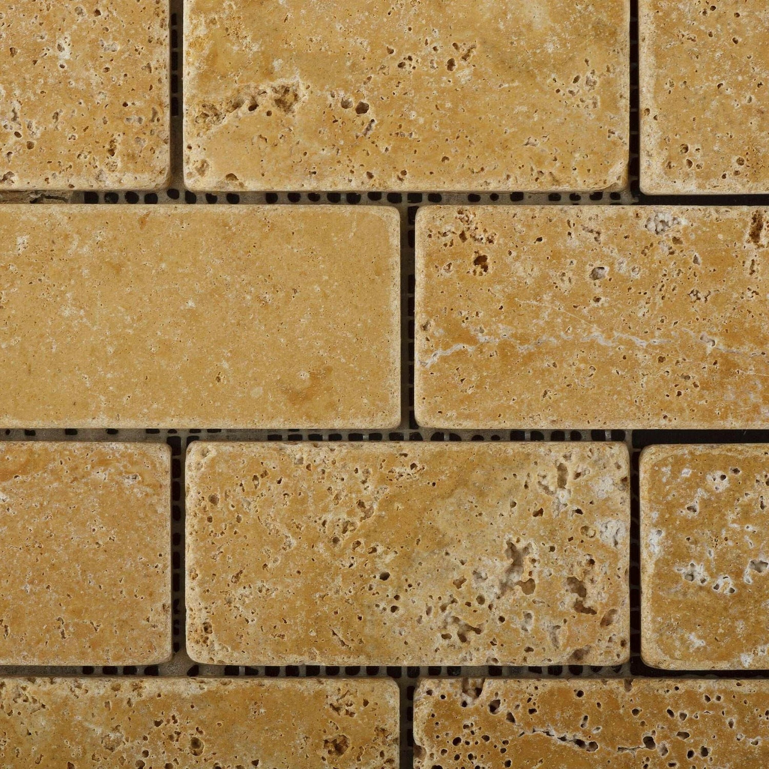 2x4 Gold / Yellow Travertine Tumbled Brick Mosaic Tile 2x4 Gold / Yellow Travertine Tumbled Brick Mosaic Tile - American Tile Depot