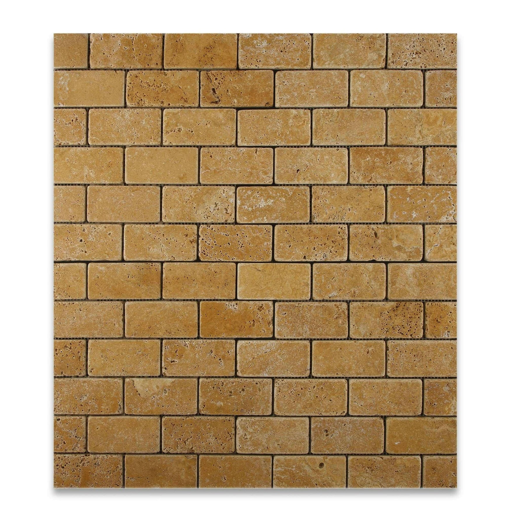 2x4 Gold / Yellow Travertine Tumbled Brick Mosaic Tile 2x4 Gold / Yellow Travertine Tumbled Brick Mosaic Tile - American Tile Depot
