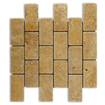 2x4 Gold / Yellow Travertine Tumbled Brick Mosaic Tile 2x4 Gold / Yellow Travertine Tumbled Brick Mosaic Tile - American Tile Depot