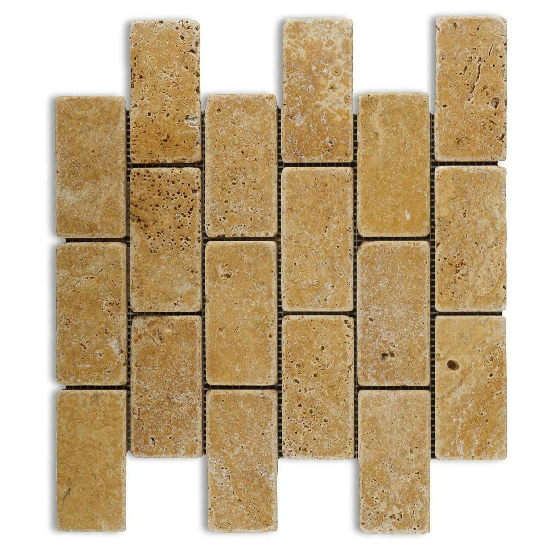 2x4 Gold / Yellow Travertine Tumbled Brick Mosaic Tile 2x4 Gold / Yellow Travertine Tumbled Brick Mosaic Tile - American Tile Depot