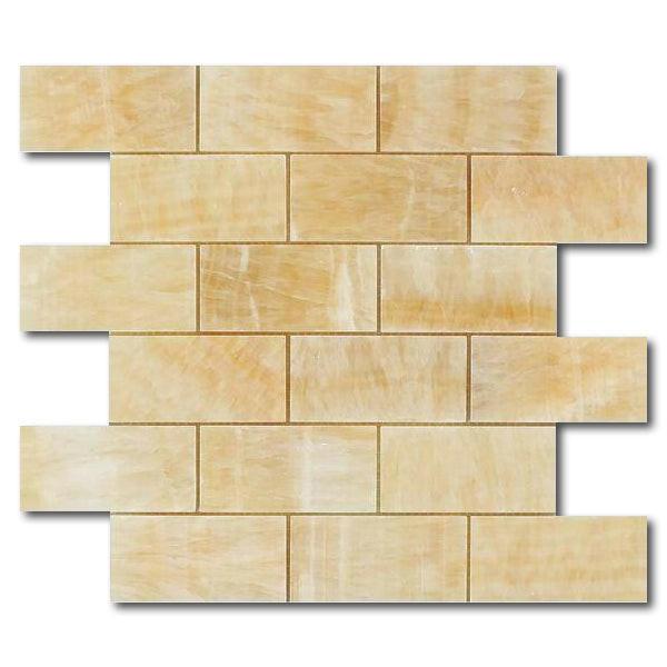 2x4 Honey Onyx Polished Brick Mosaic Tile 2x4 Honey Onyx Polished Brick Mosaic Tile - American Tile Depot