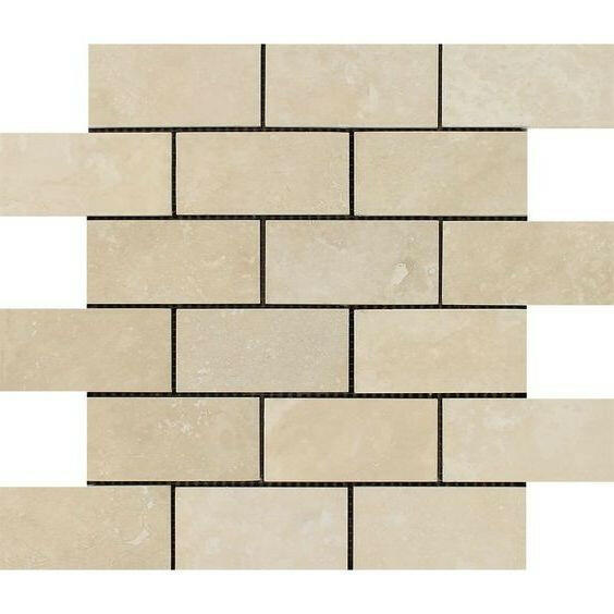 2x4 Ivory Travertine Filled & Honed Brick Mosaic 2x4 Ivory Travertine Filled & Honed Brick Mosaic - American Tile Depot