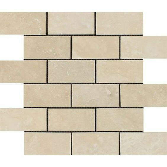 2x4 Ivory Travertine Filled & Honed Brick Mosaic 2x4 Ivory Travertine Filled & Honed Brick Mosaic - American Tile Depot