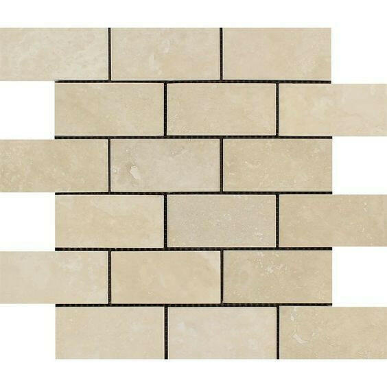 2x4 Ivory Travertine Filled & Honed Brick Mosaic 2x4 Ivory Travertine Filled & Honed Brick Mosaic - American Tile Depot