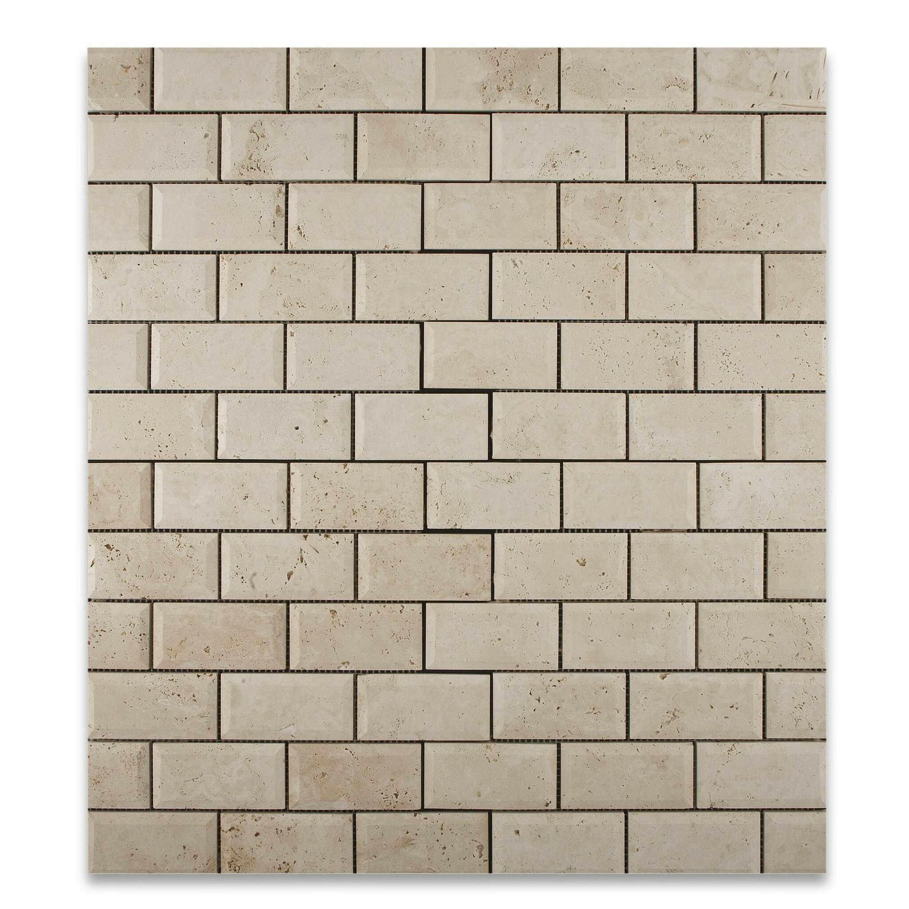 2x4 Ivory Travertine Honed & Beveled Brick Mosaic 2x4 Ivory Travertine Honed & Beveled Brick Mosaic - American Tile Depot