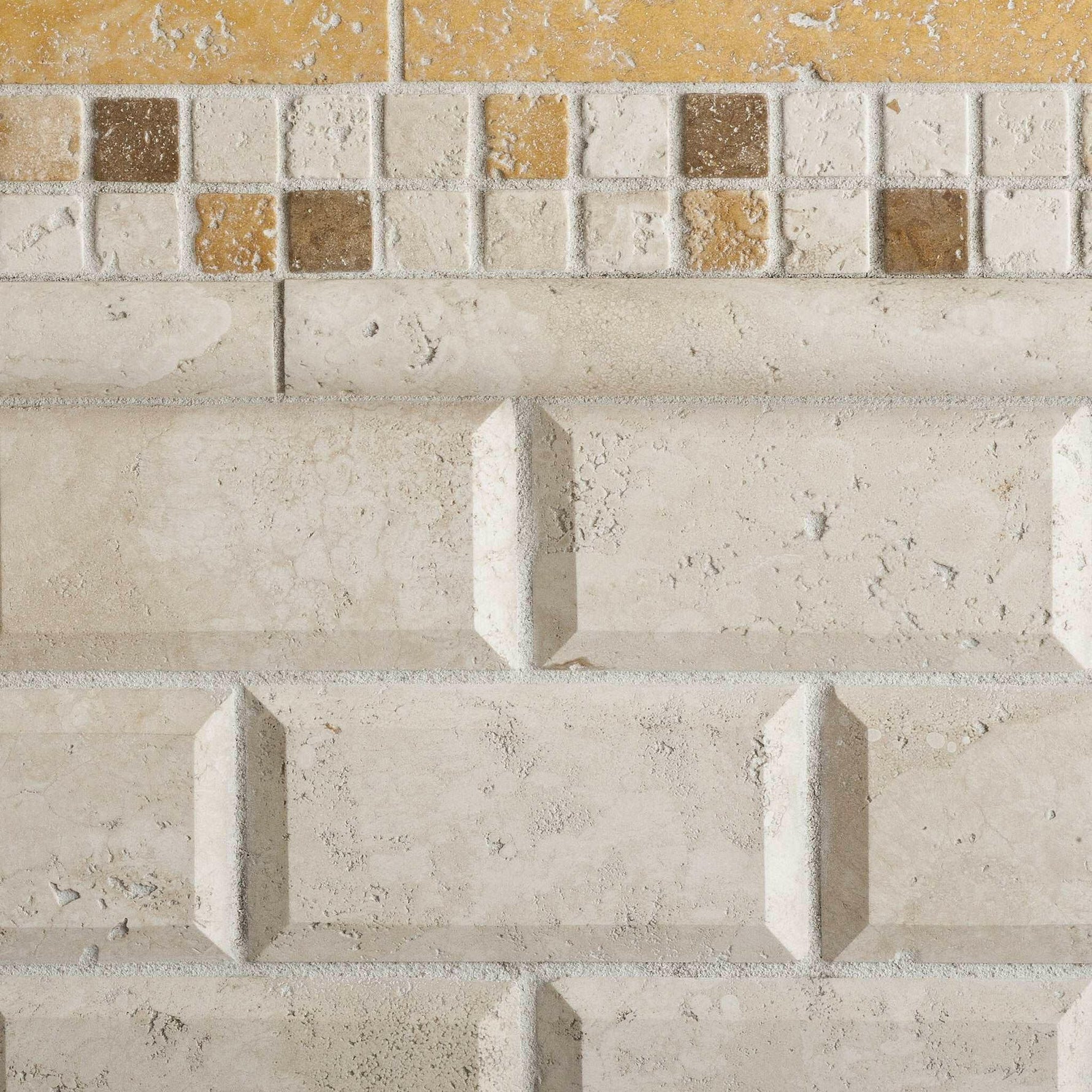 2x4 Ivory Travertine Honed & Beveled Brick Mosaic 2x4 Ivory Travertine Honed & Beveled Brick Mosaic - American Tile Depot