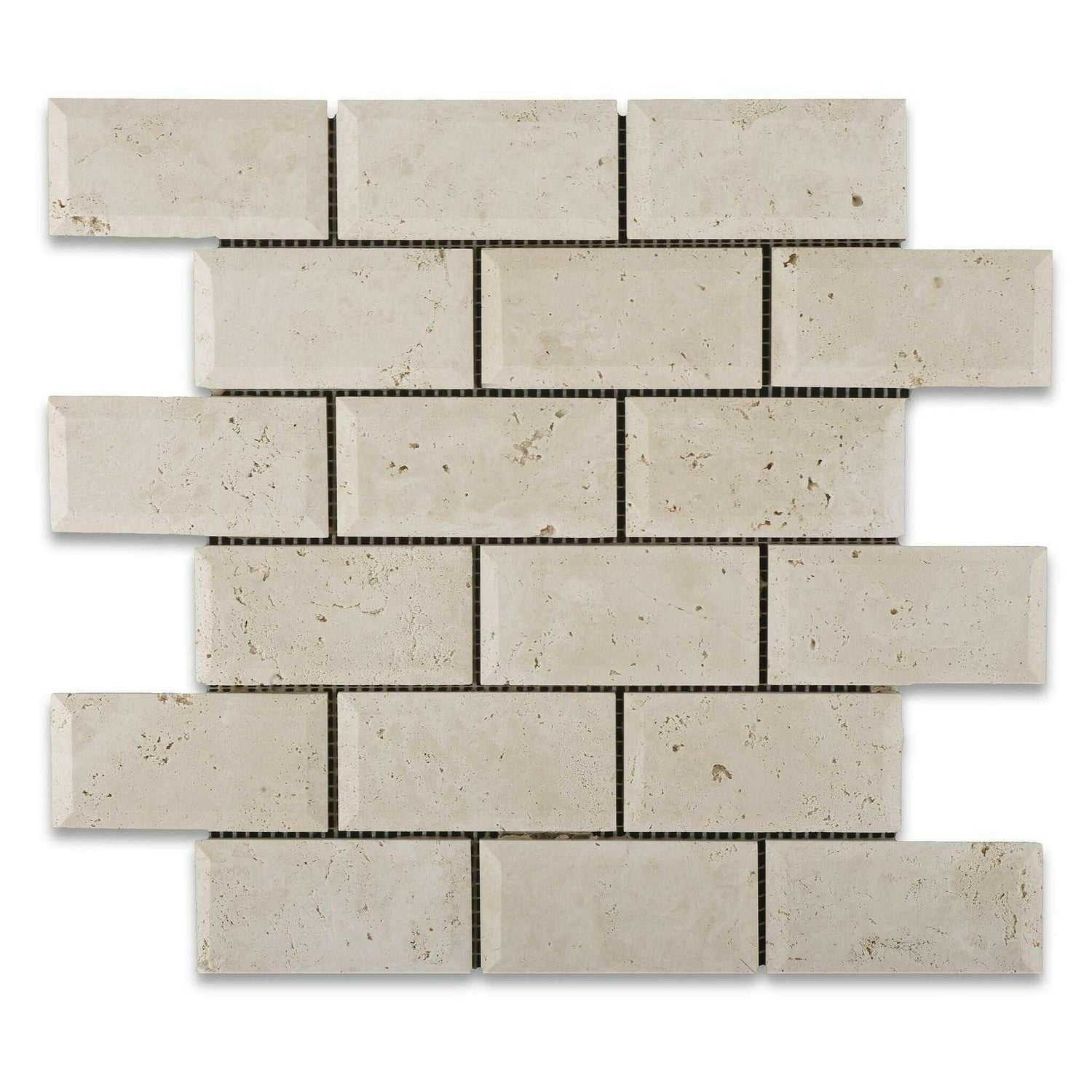 2x4 Ivory Travertine Honed & Beveled Brick Mosaic 2x4 Ivory Travertine Honed & Beveled Brick Mosaic - American Tile Depot