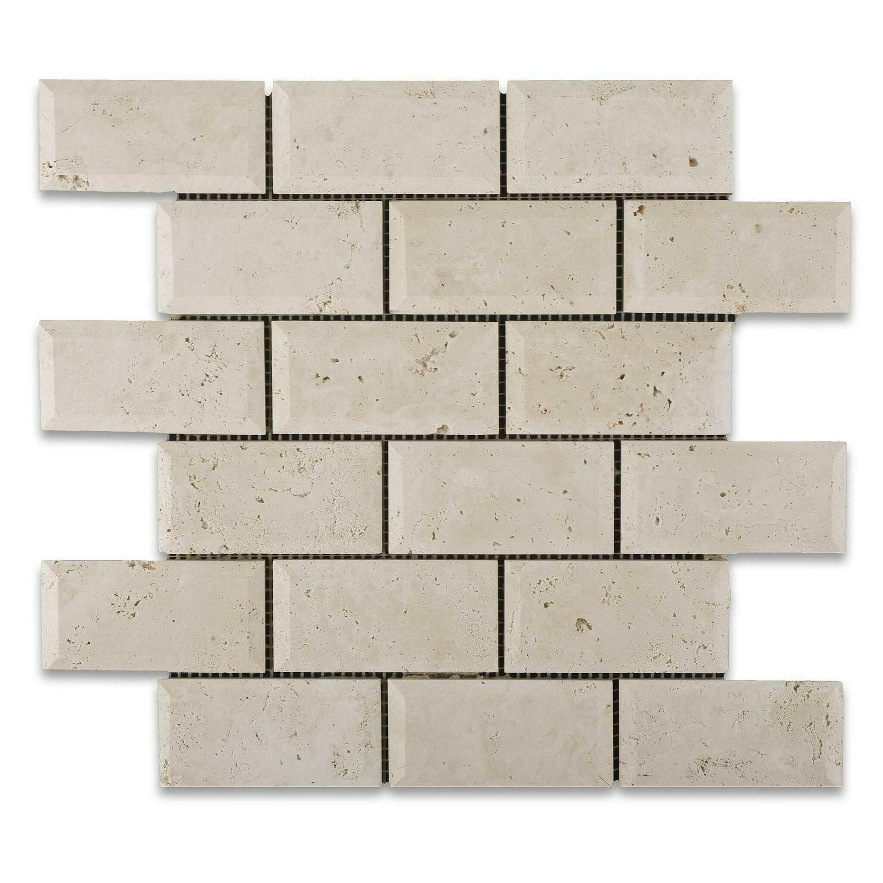 2x4 Ivory Travertine Honed & Beveled Brick Mosaic 2x4 Ivory Travertine Honed & Beveled Brick Mosaic - American Tile Depot