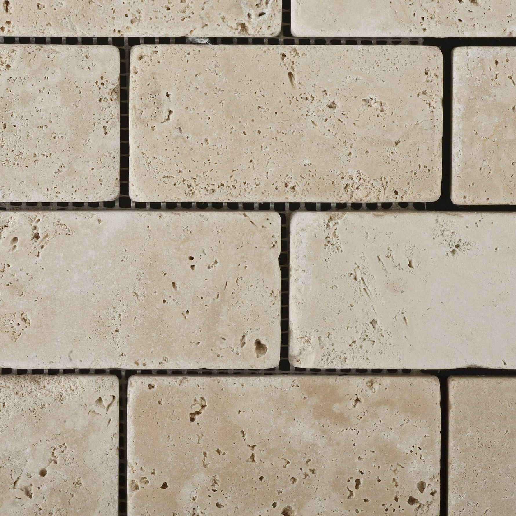 2x4 Ivory Travertine Tumbled Brick Mosaic Tile 2x4 Ivory Travertine Tumbled Brick Mosaic Tile - American Tile Depot
