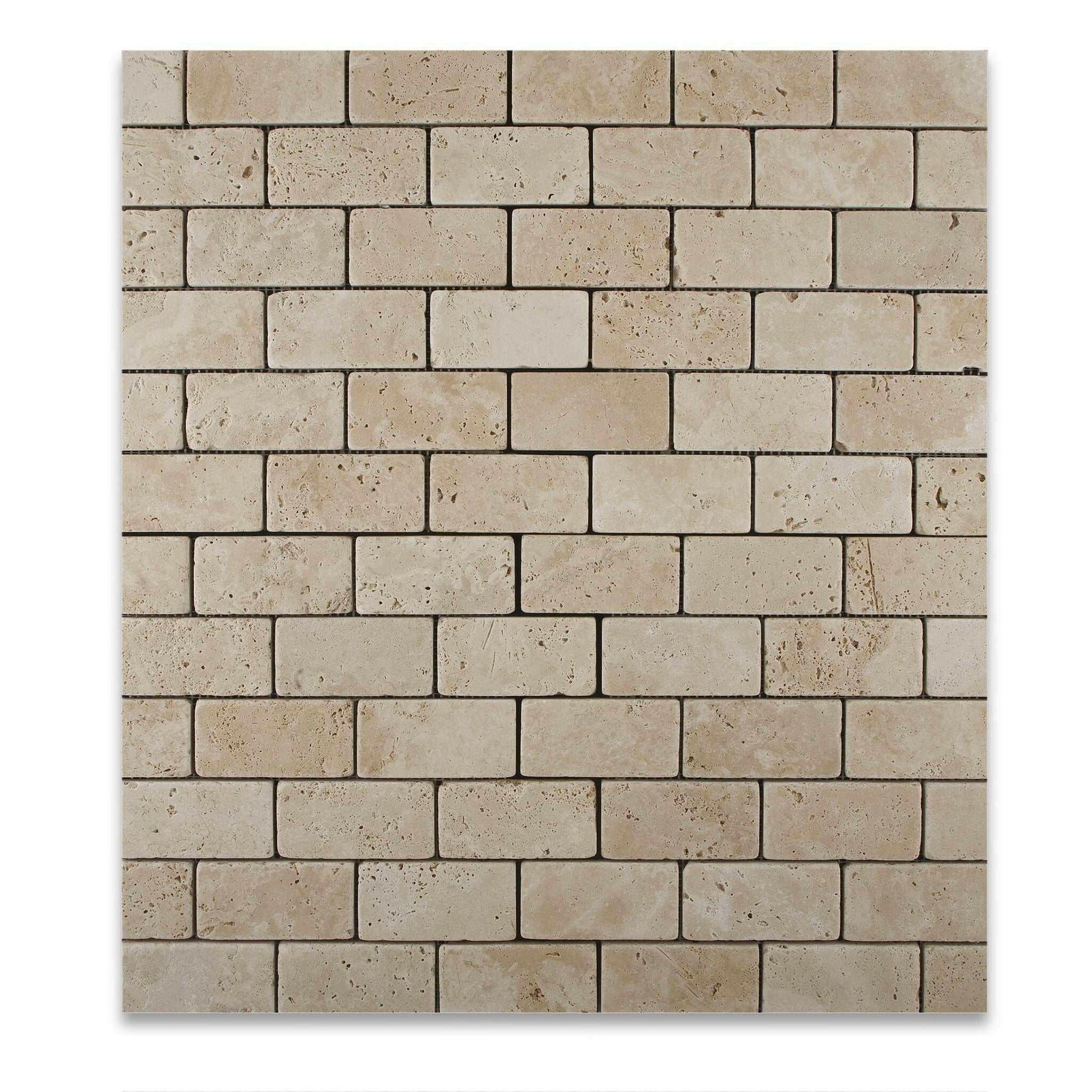2x4 Ivory Travertine Tumbled Brick Mosaic Tile 2x4 Ivory Travertine Tumbled Brick Mosaic Tile - American Tile Depot