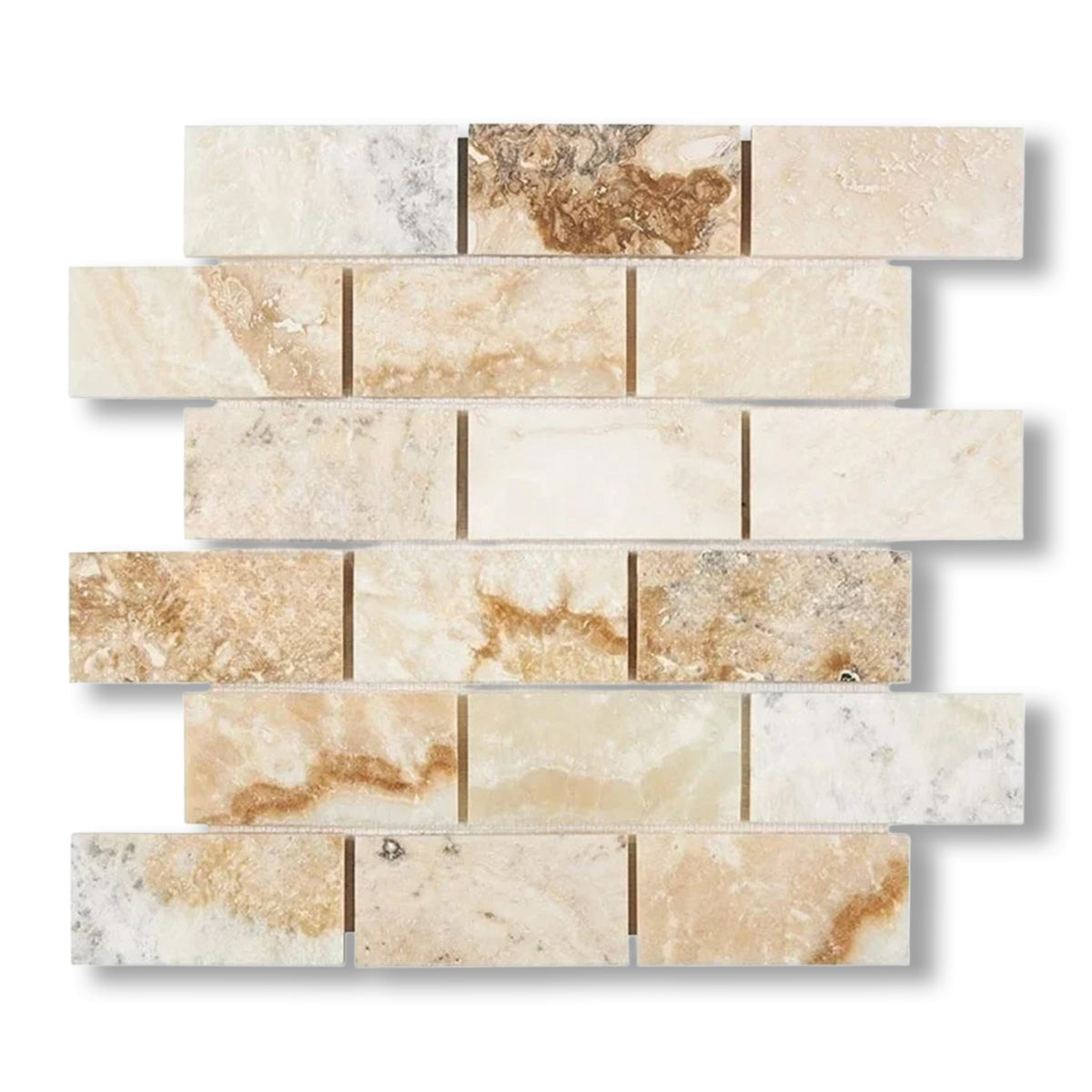 2x4 Latravonya Travertine Filled & Honed Brick Mosaic - American Tile Depot