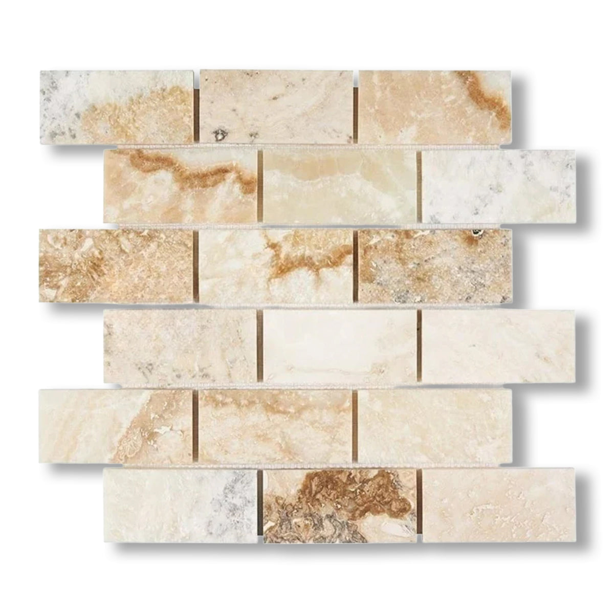 2x4 Latravonya Travertine Filled & Honed Brick Mosaic - American Tile Depot
