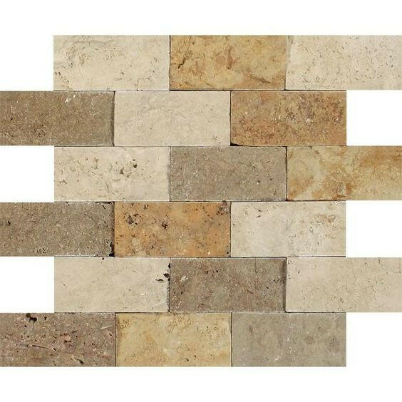 2x4 Mixed Travertine Split-Faced Brick Mosaic Tile 2x4 Mixed Travertine Split-Faced Brick Mosaic Tile - American Tile Depot