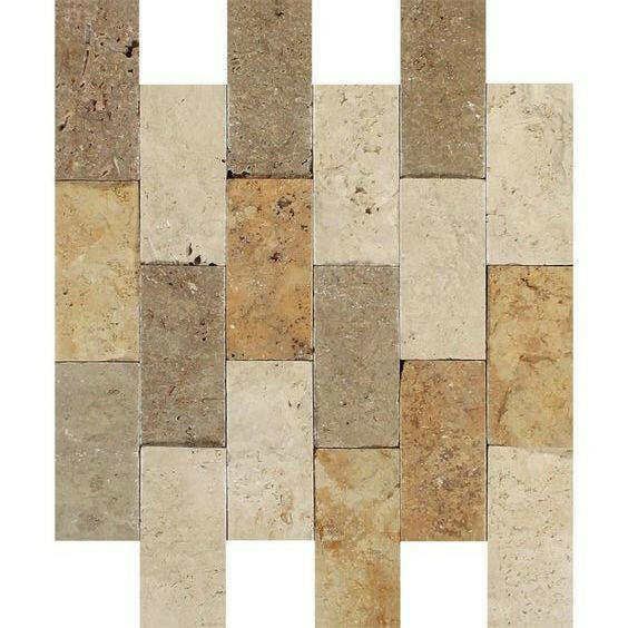 2x4 Mixed Travertine Split-Faced Brick Mosaic Tile 2x4 Mixed Travertine Split-Faced Brick Mosaic Tile - American Tile Depot
