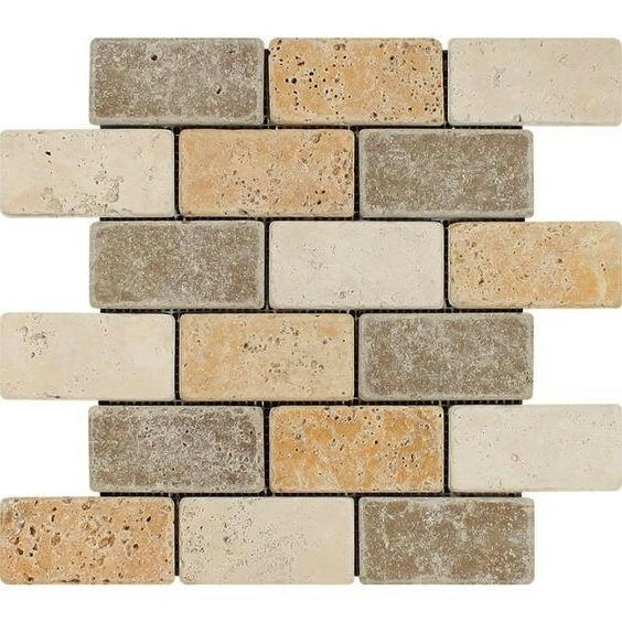 2x4 Mixed Travertine Tumbled Brick Mosaic Tile 2x4 Mixed Travertine Tumbled Brick Mosaic Tile - American Tile Depot