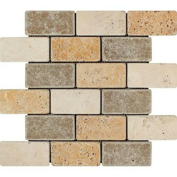 2x4 Mixed Travertine Tumbled Brick Mosaic Tile 2x4 Mixed Travertine Tumbled Brick Mosaic Tile - American Tile Depot