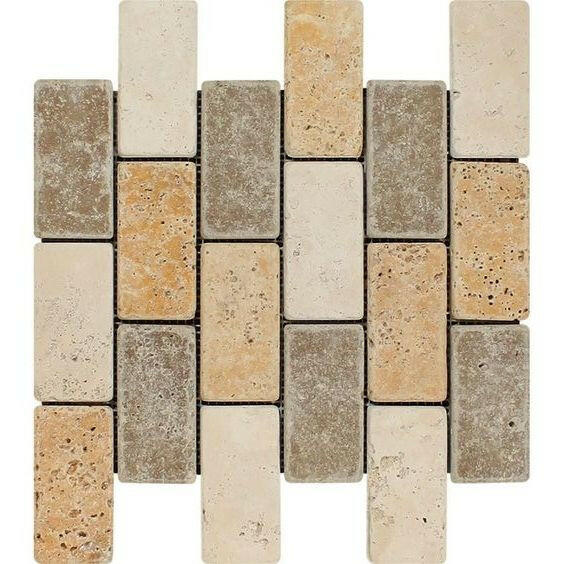 2x4 Mixed Travertine Tumbled Brick Mosaic Tile 2x4 Mixed Travertine Tumbled Brick Mosaic Tile - American Tile Depot