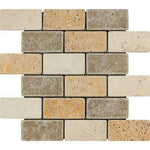 2x4 Mixed Travertine Tumbled Brick Mosaic Tile 2x4 Mixed Travertine Tumbled Brick Mosaic Tile - American Tile Depot
