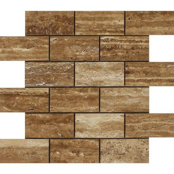 2x4 Noce Exotic Travertine (Vein-Cut) Brushed & Unfilled Brick Mosaic Tile 2x4 Noce Exotic Travertine (Vein-Cut) Brushed & Unfilled Brick Mosaic Tile - American Tile Depot