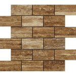 2x4 Noce Exotic Travertine (Vein-Cut) Brushed & Unfilled Brick Mosaic Tile 2x4 Noce Exotic Travertine (Vein-Cut) Brushed & Unfilled Brick Mosaic Tile - American Tile Depot