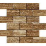 2x4 Noce Exotic Travertine (Vein-Cut) Brushed & Unfilled Brick Mosaic Tile 2x4 Noce Exotic Travertine (Vein-Cut) Brushed & Unfilled Brick Mosaic Tile - American Tile Depot