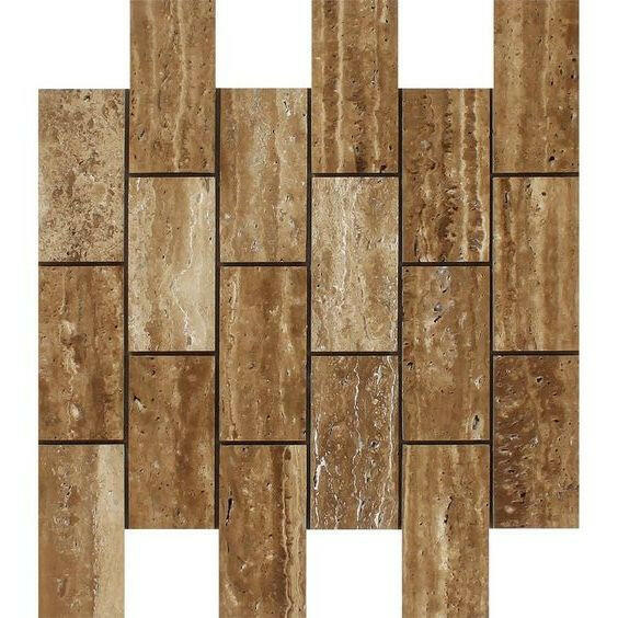 2x4 Noce Exotic Travertine (Vein-Cut) Brushed & Unfilled Brick Mosaic Tile 2x4 Noce Exotic Travertine (Vein-Cut) Brushed & Unfilled Brick Mosaic Tile - American Tile Depot