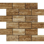 2x4 Noce Exotic Travertine (Vein-Cut) Brushed & Unfilled Brick Mosaic Tile 2x4 Noce Exotic Travertine (Vein-Cut) Brushed & Unfilled Brick Mosaic Tile - American Tile Depot