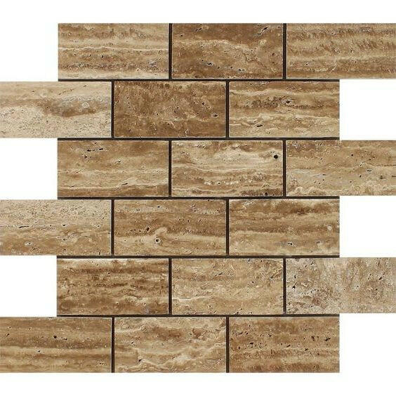 2x4 Noce Exotic Travertine (Vein-Cut) Polished & Unfilled Brick Mosaic Tile 2x4 Noce Exotic Travertine (Vein-Cut) Polished & Unfilled Brick Mosaic Tile - American Tile Depot