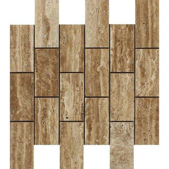 2x4 Noce Exotic Travertine (Vein-Cut) Polished & Unfilled Brick Mosaic Tile 2x4 Noce Exotic Travertine (Vein-Cut) Polished & Unfilled Brick Mosaic Tile - American Tile Depot