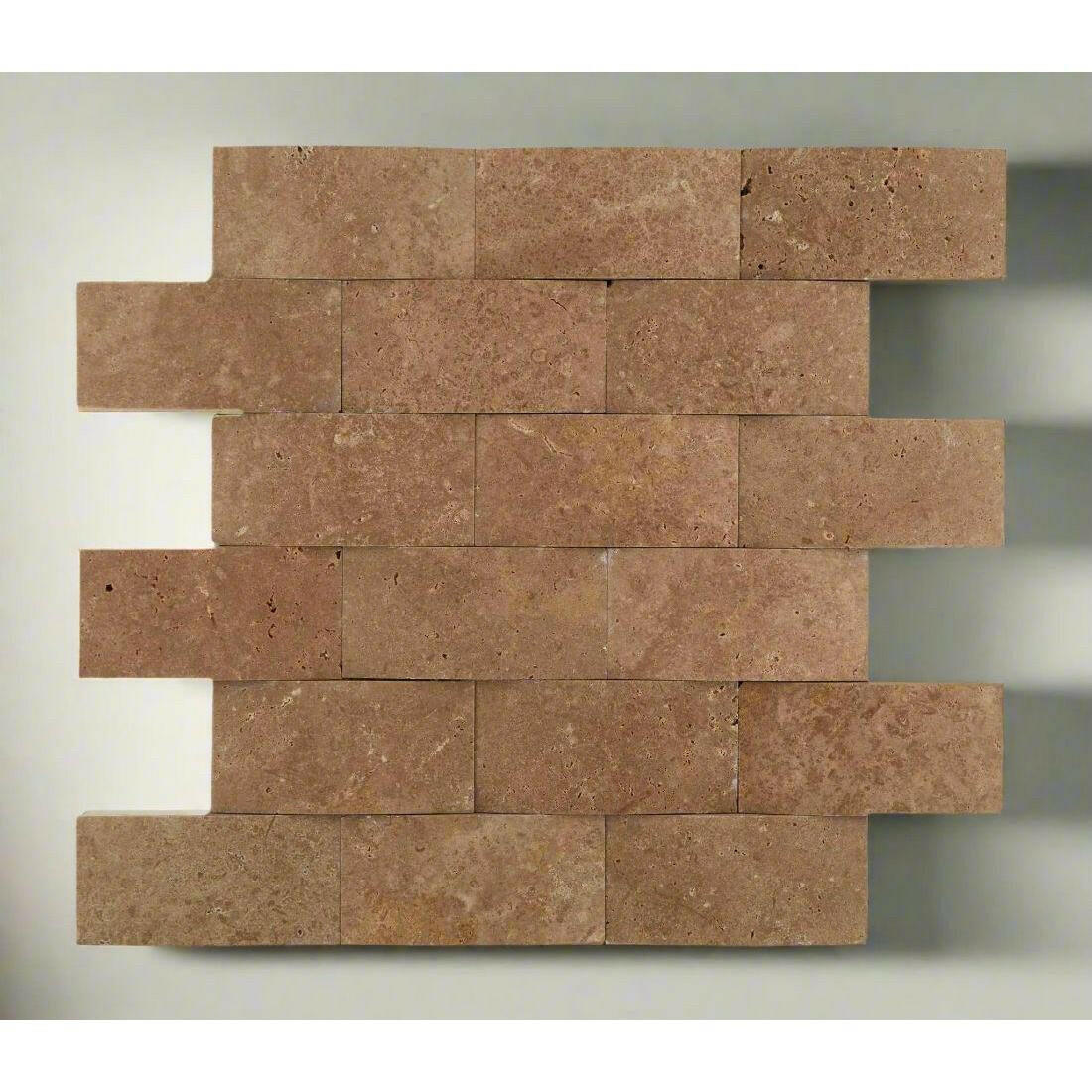 2x4 Noce Travertine CNC Arched 3D Brick Mosaic Tile 2x4 Noce Travertine CNC Arched 3D Brick Mosaic Tile - American Tile Depot