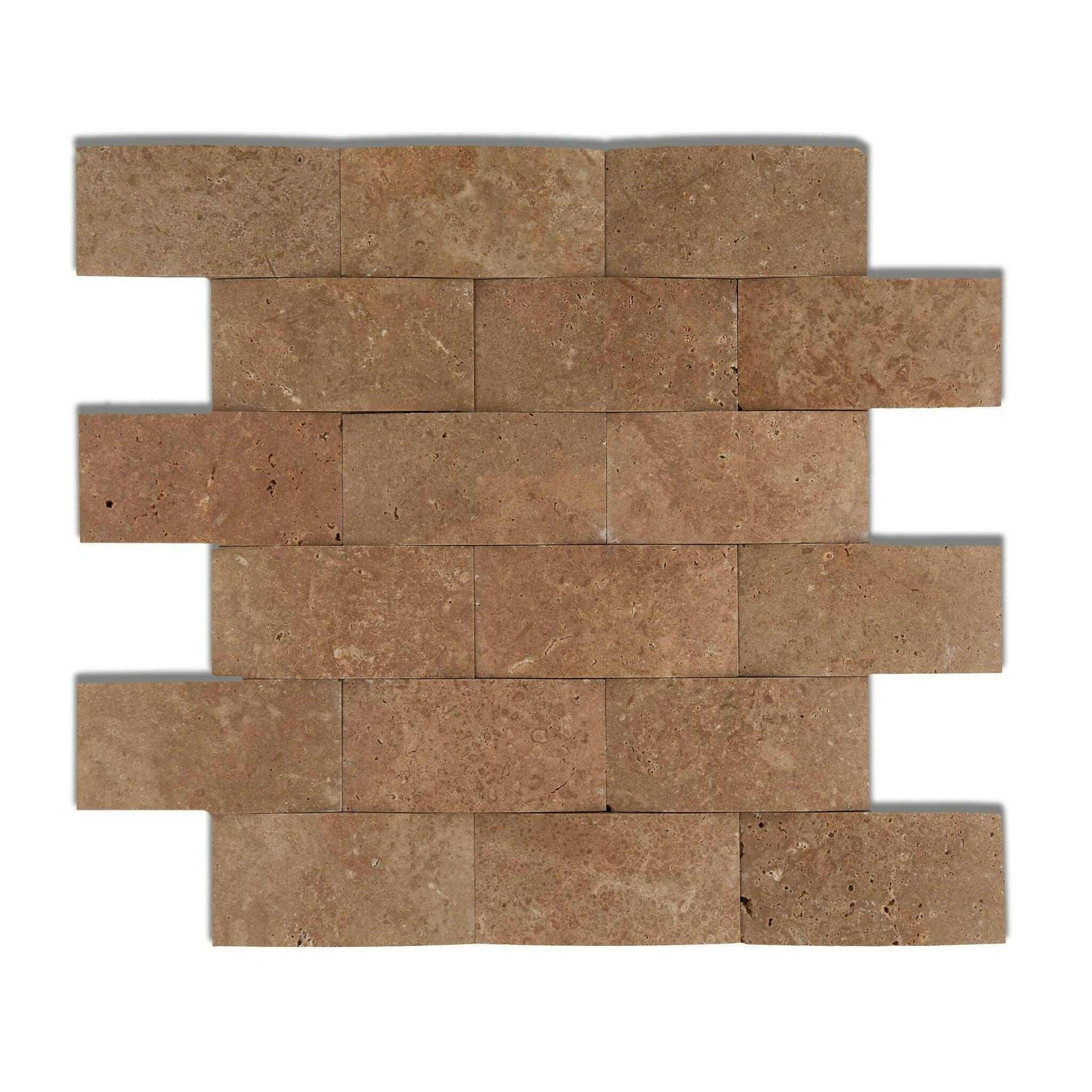 2x4 Noce Travertine CNC Arched 3D Brick Mosaic Tile 2x4 Noce Travertine CNC Arched 3D Brick Mosaic Tile - American Tile Depot