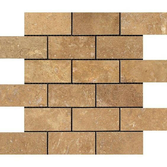 2x4 Noce Travertine Filled & Honed Brick Mosaic Tile 2x4 Noce Travertine Filled & Honed Brick Mosaic Tile - American Tile Depot