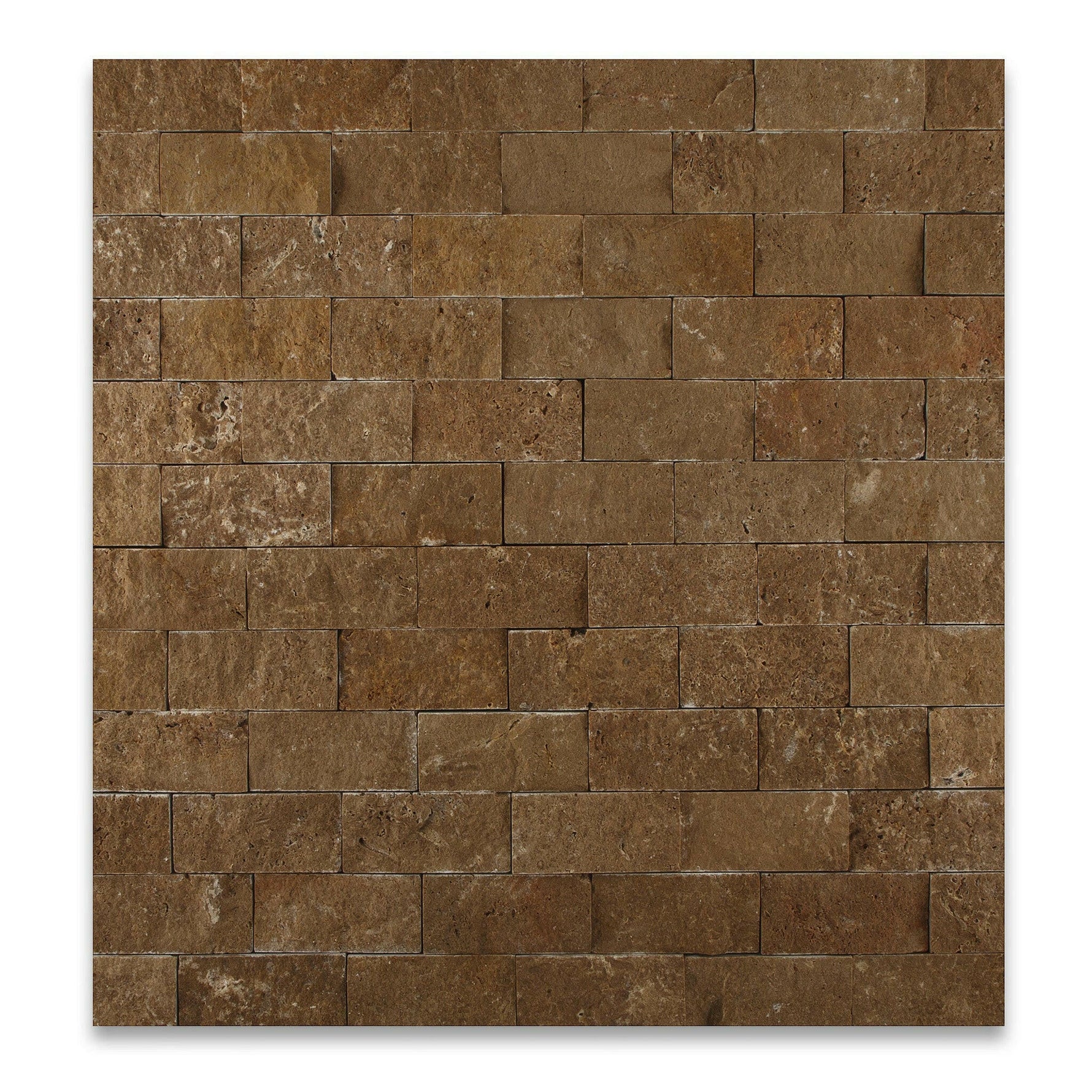 2x4 Noce Travertine Split-Faced Brick Mosaic Tile 2x4 Noce Travertine Split-Faced Brick Mosaic Tile - American Tile Depot