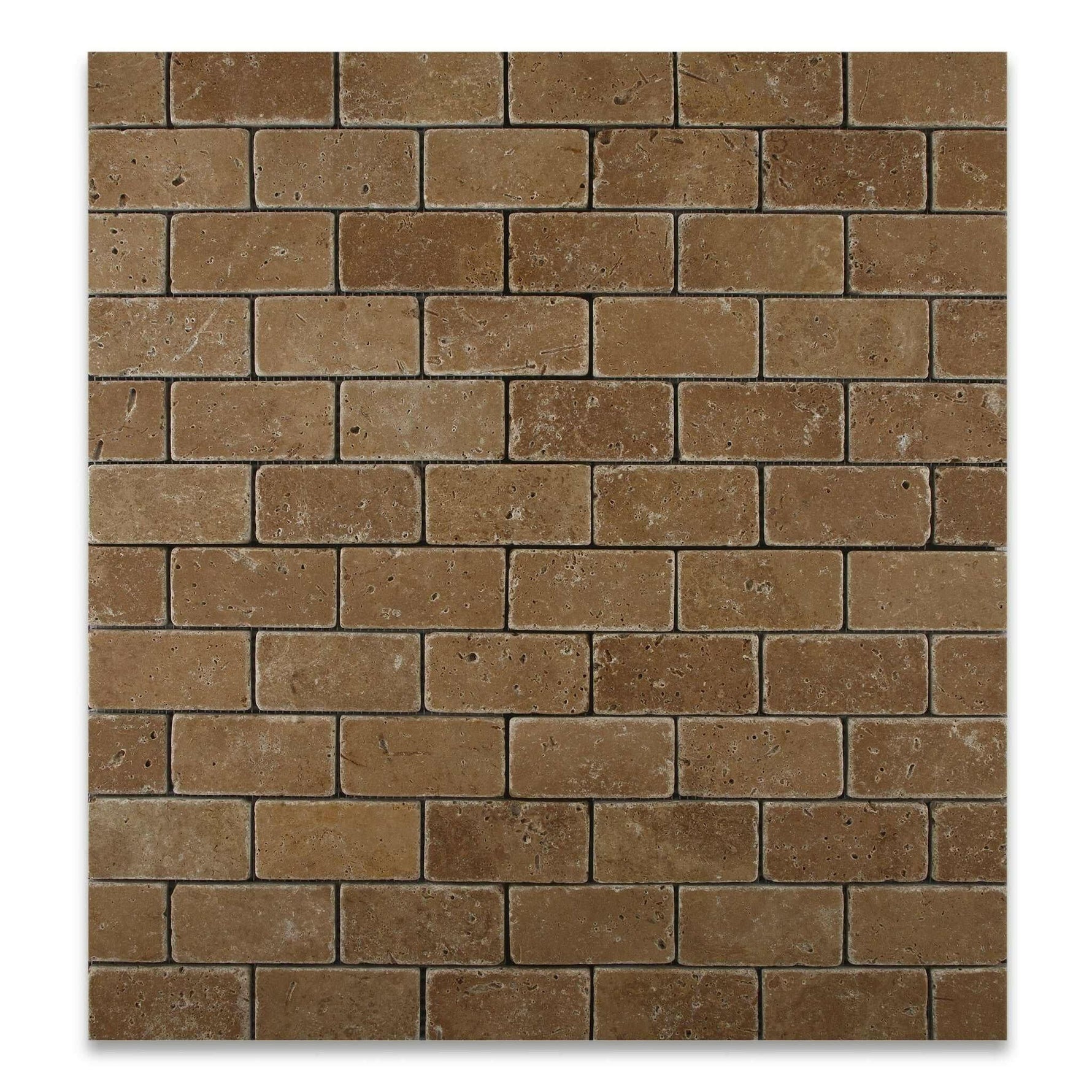 2x4 Noce Travertine Tumbled Brick Mosaic Tile 2x4 Noce Travertine Tumbled Brick Mosaic Tile - American Tile Depot