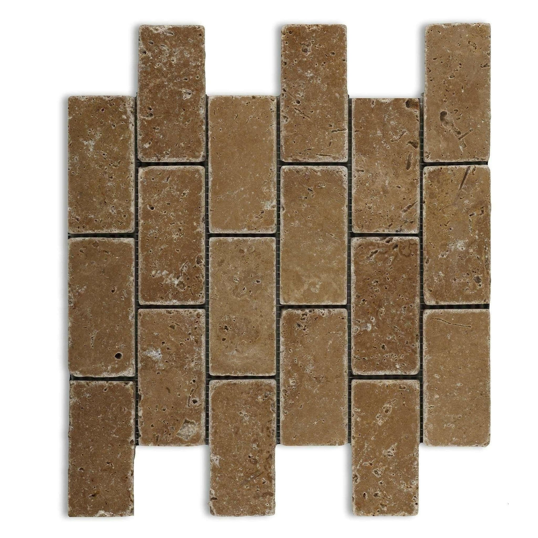 2x4 Noce Travertine Tumbled Brick Mosaic Tile 2x4 Noce Travertine Tumbled Brick Mosaic Tile - American Tile Depot