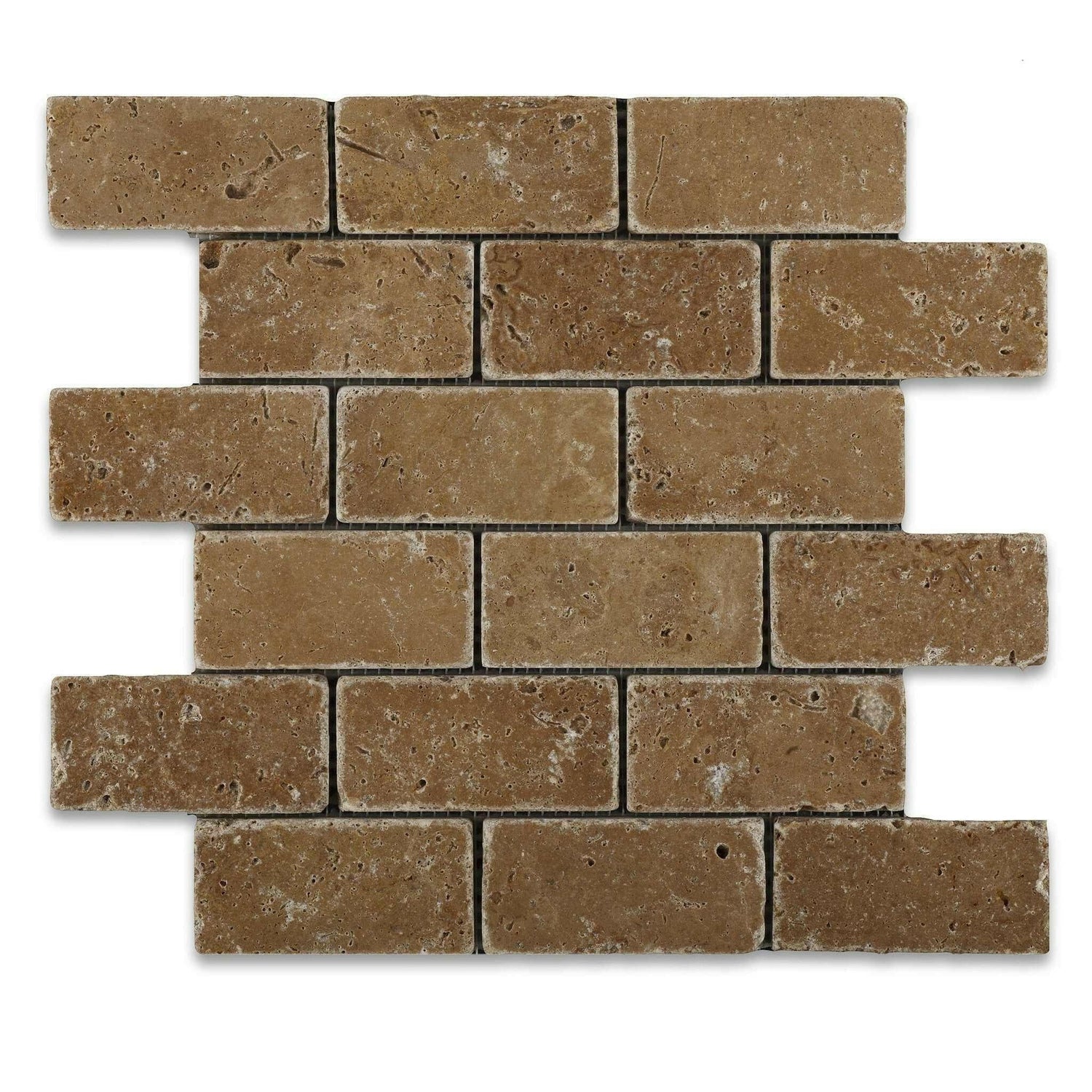 2x4 Noce Travertine Tumbled Brick Mosaic Tile 2x4 Noce Travertine Tumbled Brick Mosaic Tile - American Tile Depot