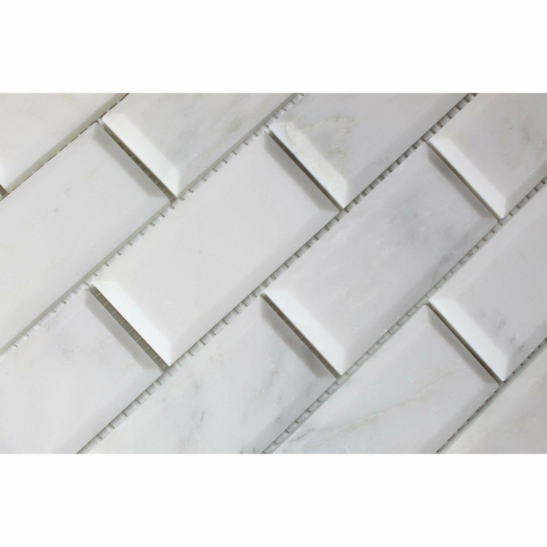 2x4 Oriental White / Asian Statuary Marble Honed & Beveled Brick Mosaic Tile 2x4 Oriental White / Asian Statuary Marble Honed & Beveled Brick Mosaic Tile - American Tile Depot
