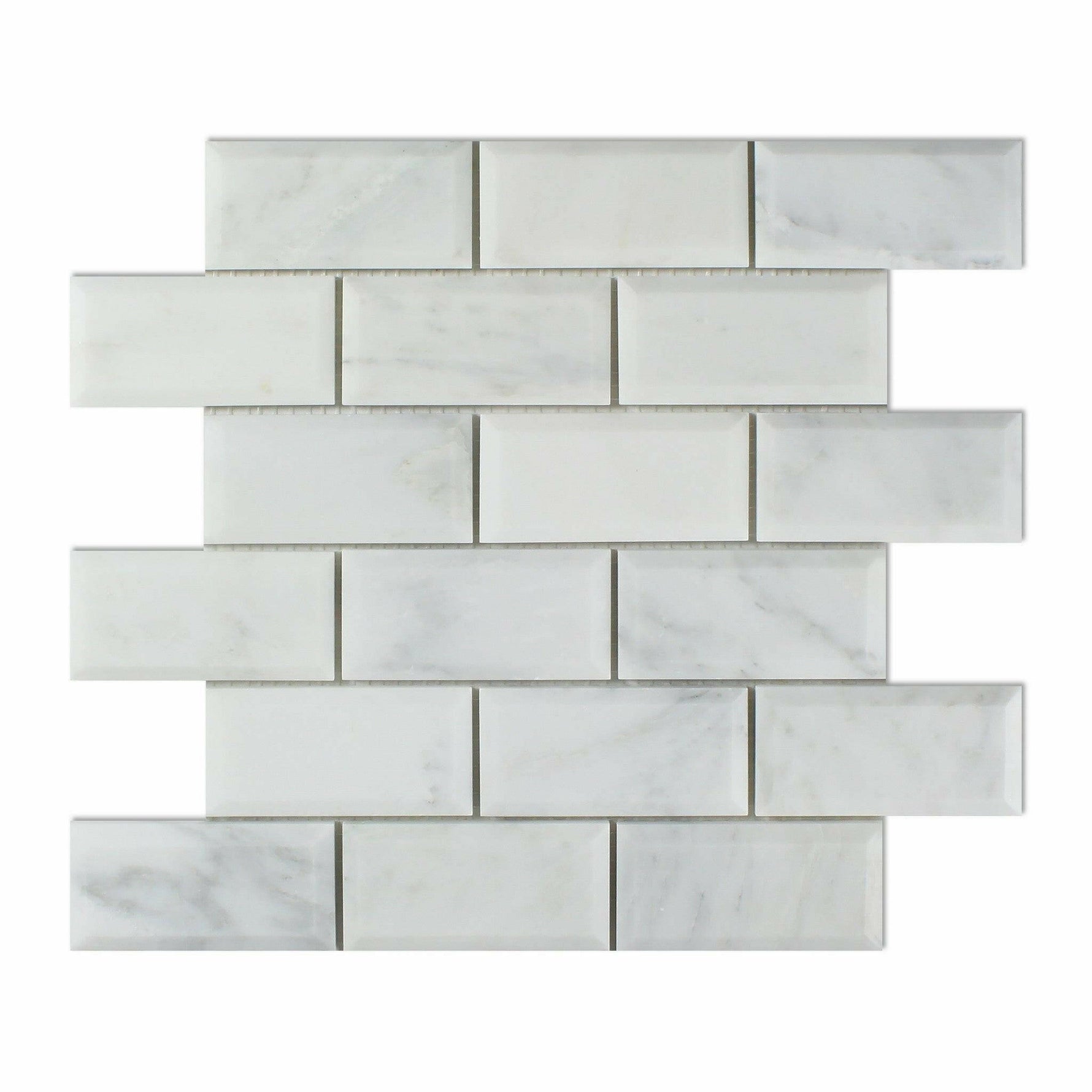 2x4 Oriental White / Asian Statuary Marble Honed & Beveled Brick Mosaic Tile 2x4 Oriental White / Asian Statuary Marble Honed & Beveled Brick Mosaic Tile - American Tile Depot