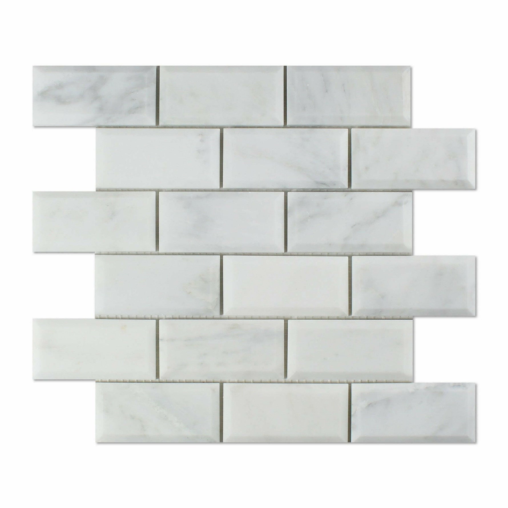 2x4 Oriental White / Asian Statuary Marble Honed & Beveled Brick Mosaic Tile 2x4 Oriental White / Asian Statuary Marble Honed & Beveled Brick Mosaic Tile - American Tile Depot