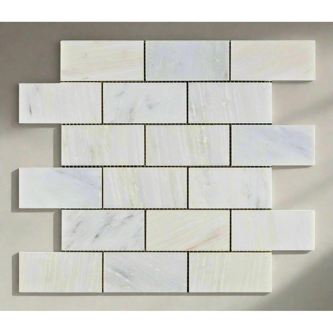 2x4 Oriental White / Asian Statuary Marble Honed Brick Mosaic Tile 2x4 Oriental White / Asian Statuary Marble Honed Brick Mosaic Tile - American Tile Depot