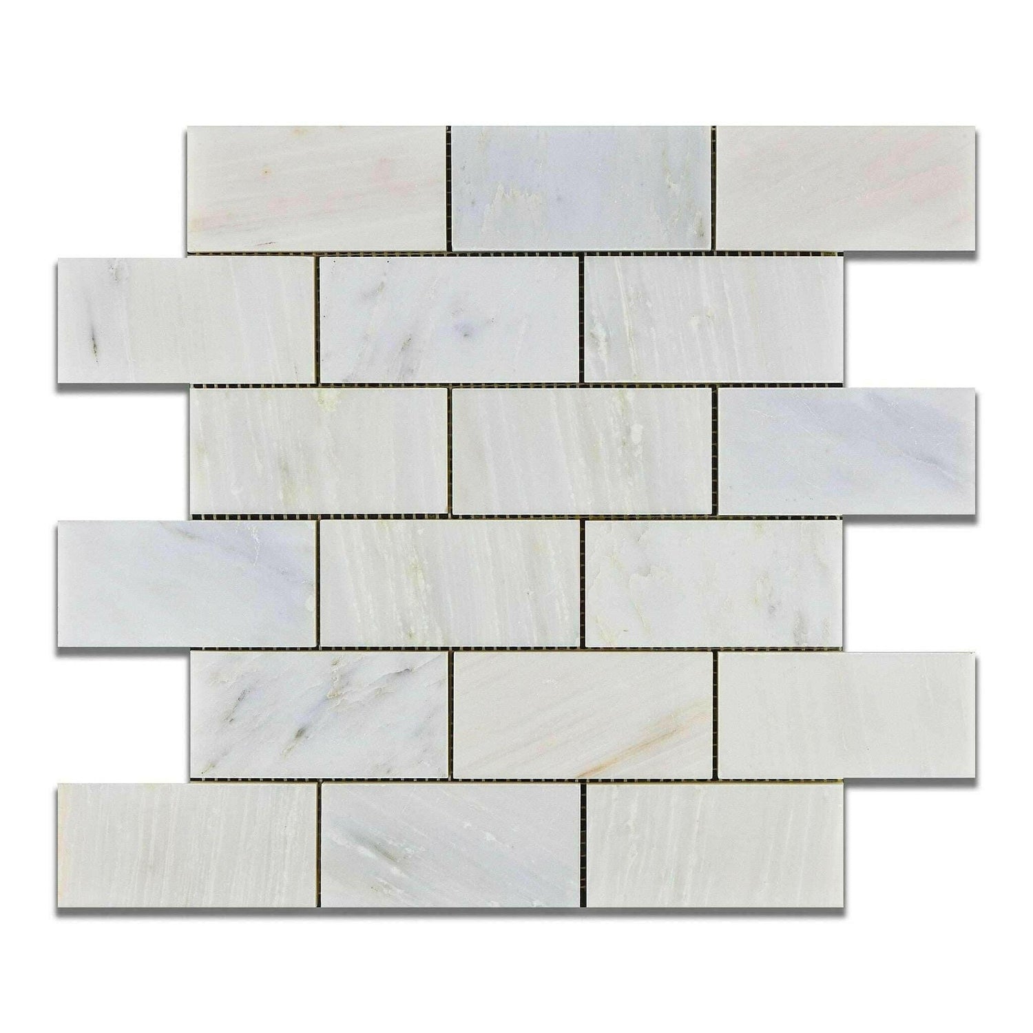 2x4 Oriental White / Asian Statuary Marble Honed Brick Mosaic Tile 2x4 Oriental White / Asian Statuary Marble Honed Brick Mosaic Tile - American Tile Depot