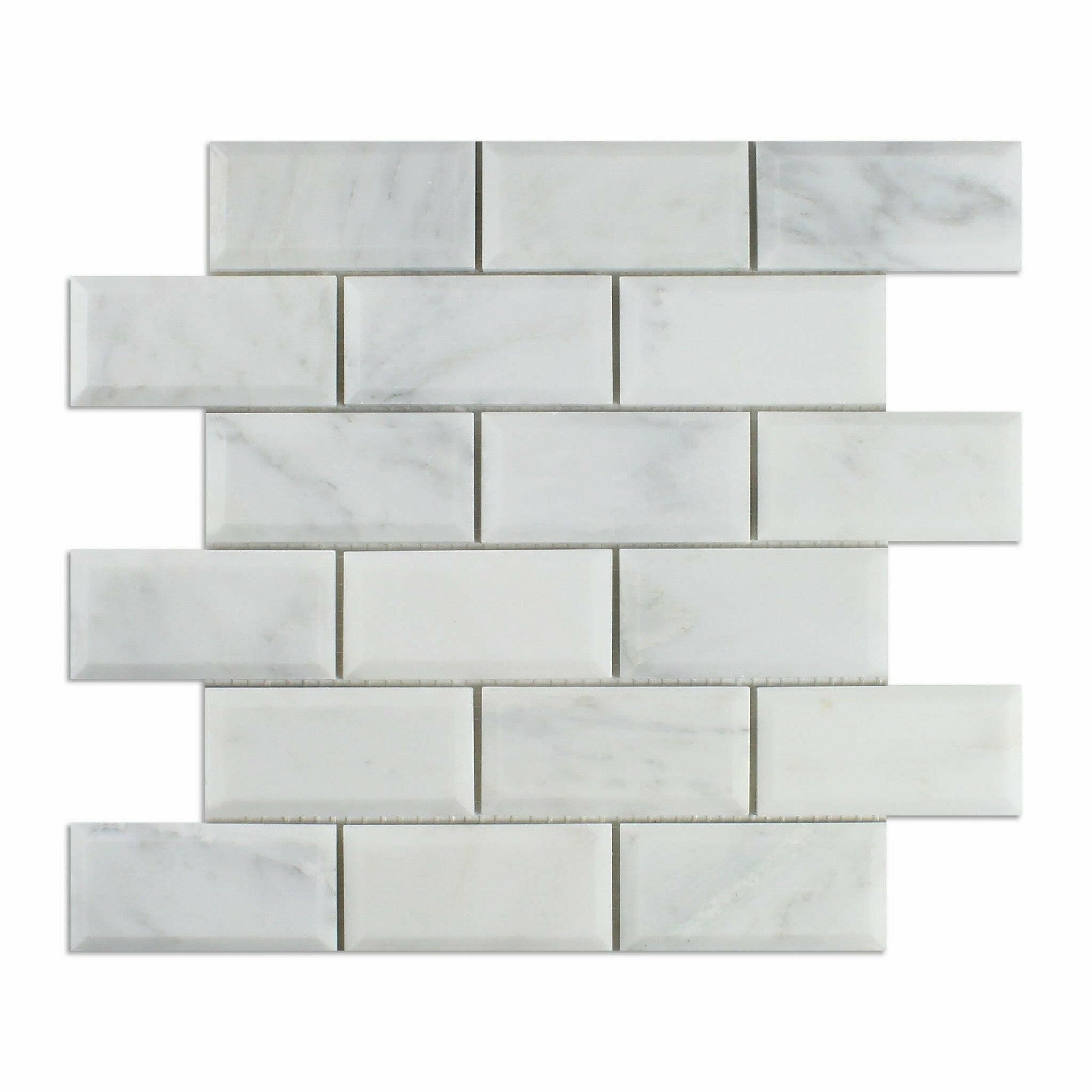 2x4 Oriental White / Asian Statuary Marble Polished & Beveled Brick Mosaic Tile 2x4 Oriental White / Asian Statuary Marble Polished & Beveled Brick Mosaic Tile - American Tile Depot