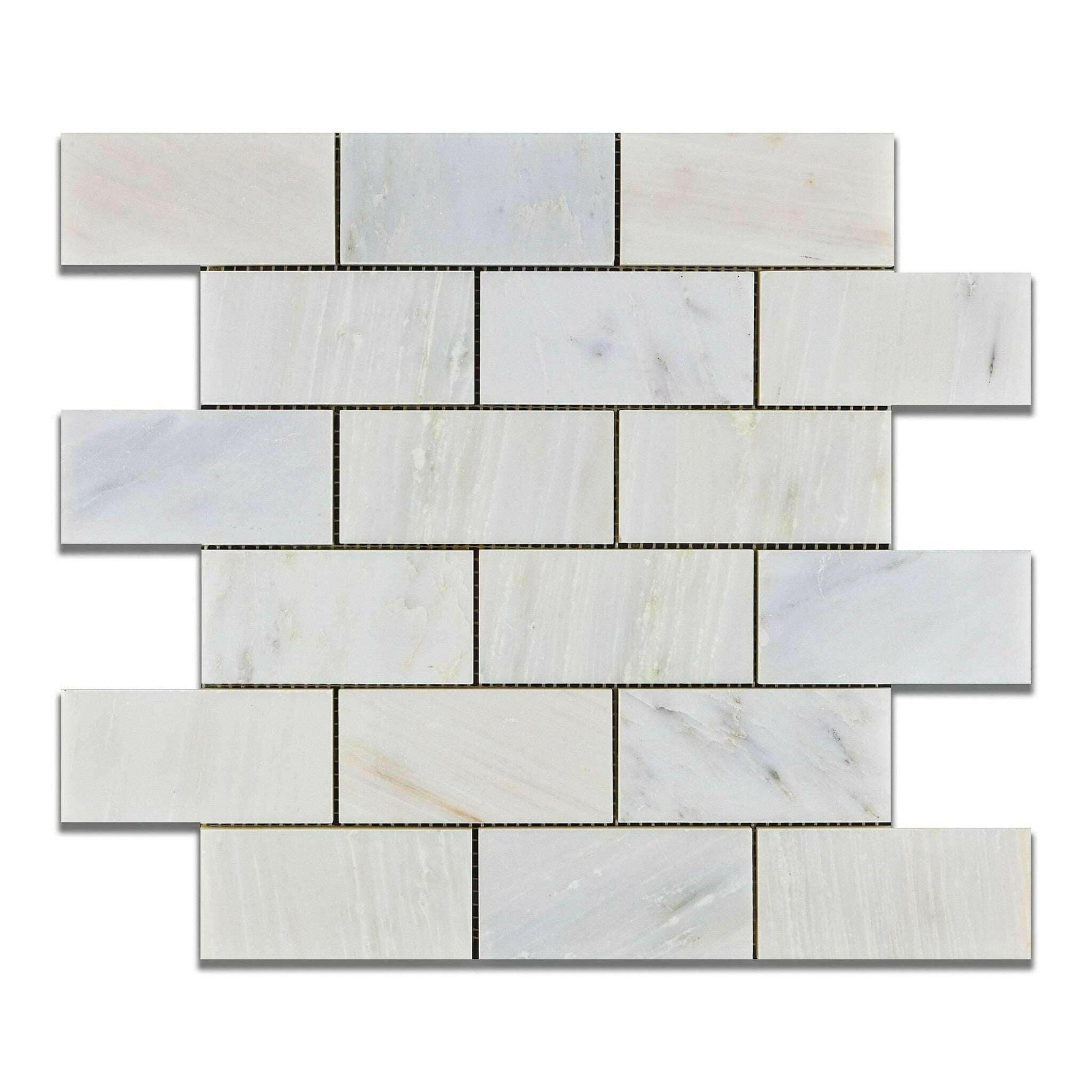 2x4 Oriental White / Asian Statuary Marble Polished Brick Mosaic Tile 2x4 Oriental White / Asian Statuary Marble Polished Brick Mosaic Tile - American Tile Depot
