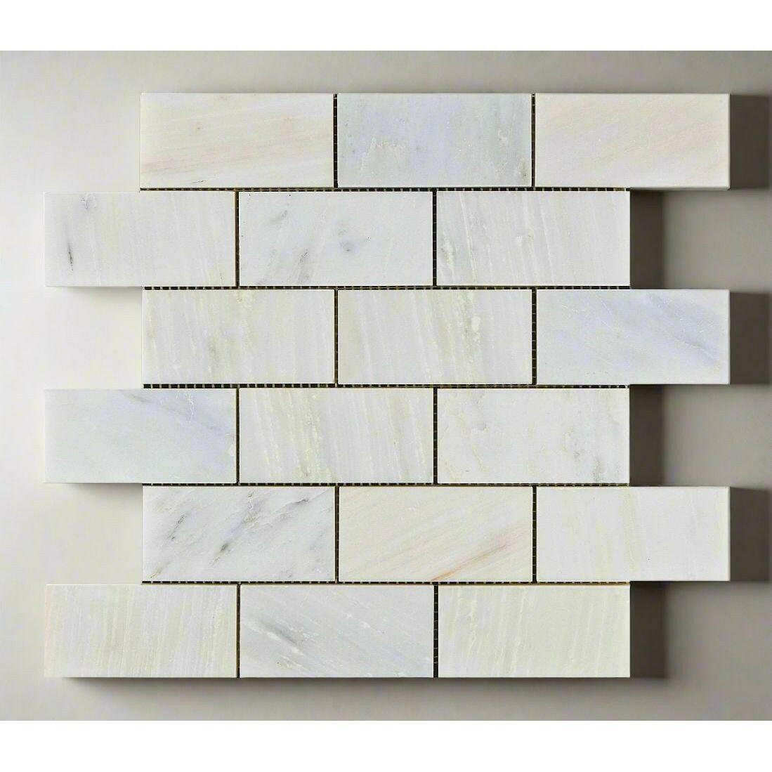 2x4 Oriental White / Asian Statuary Marble Polished Brick Mosaic Tile 2x4 Oriental White / Asian Statuary Marble Polished Brick Mosaic Tile - American Tile Depot