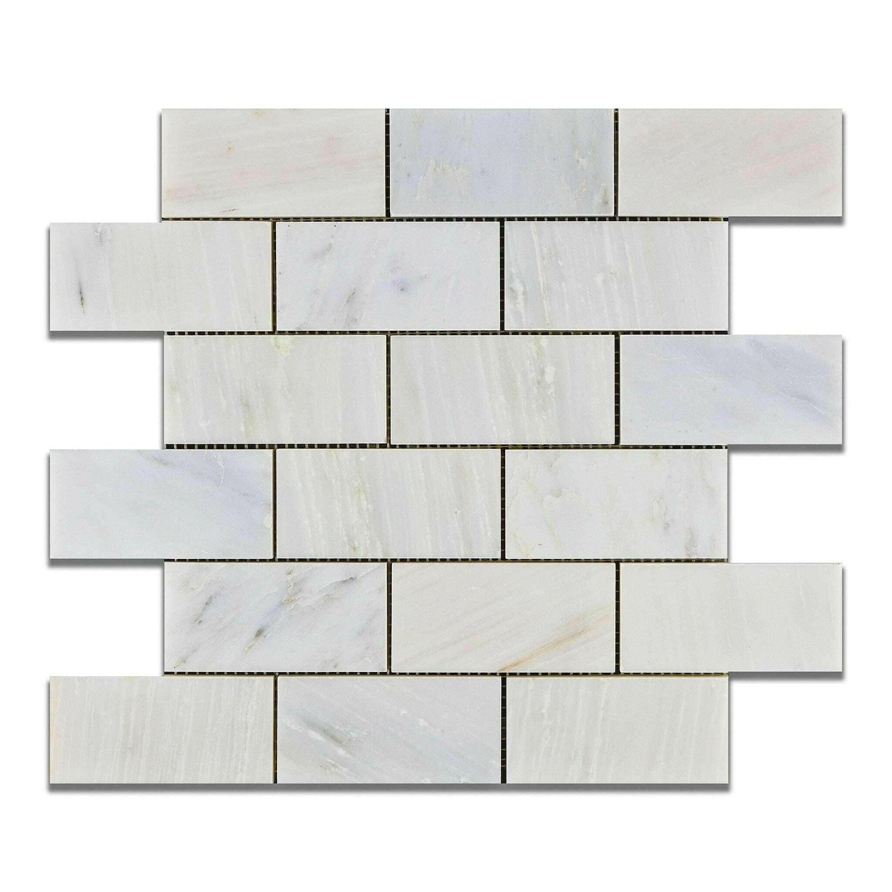 2x4 Oriental White / Asian Statuary Marble Polished Brick Mosaic Tile 2x4 Oriental White / Asian Statuary Marble Polished Brick Mosaic Tile - American Tile Depot
