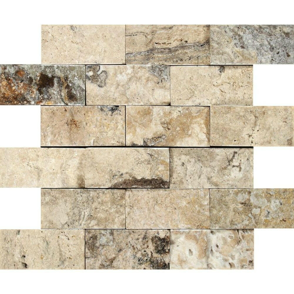 2x4 Philadelphia Travertine Split-Faced Brick Mosaic Tile 2x4 Philadelphia Travertine Split-Faced Brick Mosaic Tile - American Tile Depot