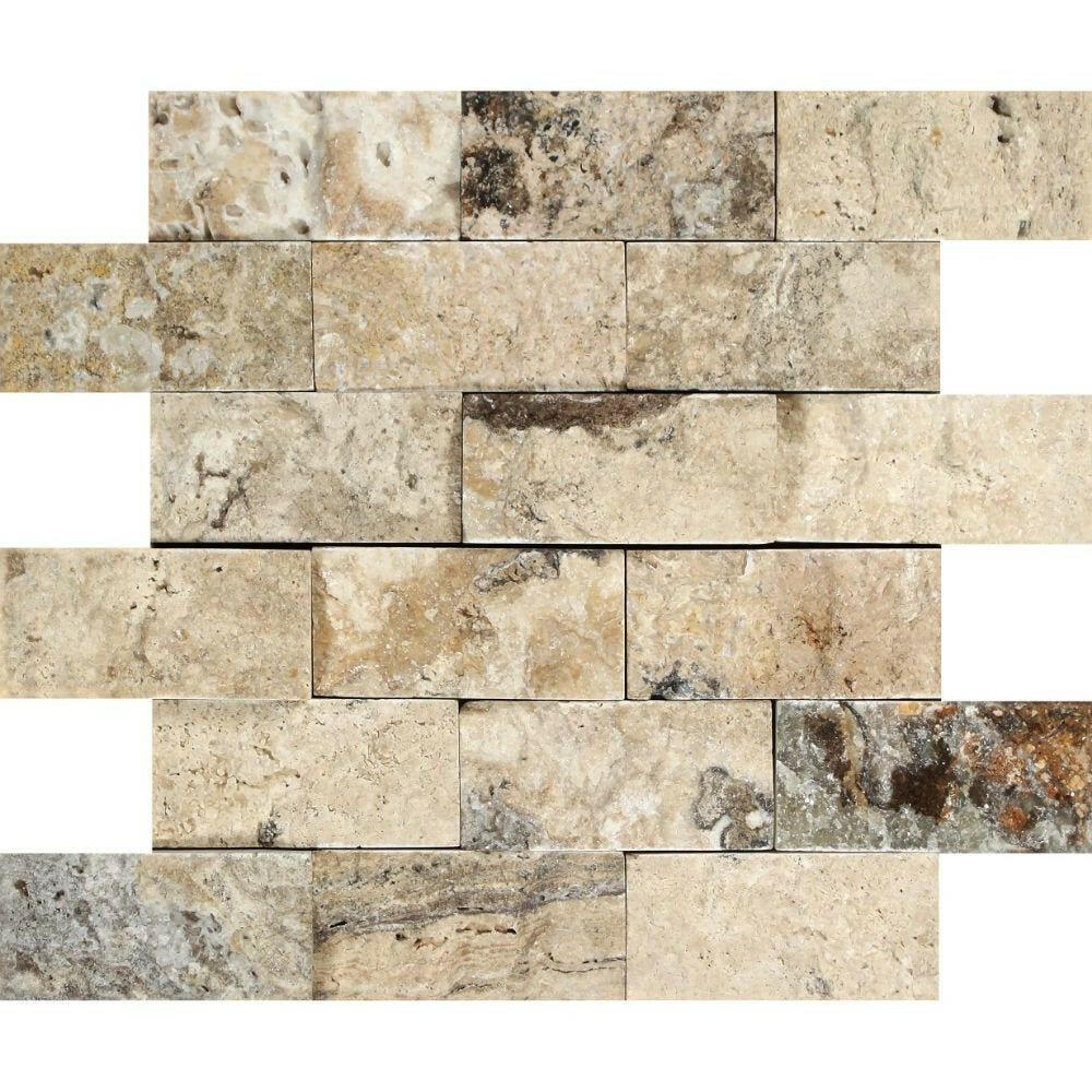 2x4 Philadelphia Travertine Split-Faced Brick Mosaic Tile 2x4 Philadelphia Travertine Split-Faced Brick Mosaic Tile - American Tile Depot