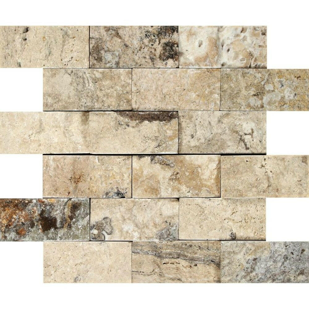 2x4 Philadelphia Travertine Split-Faced Brick Mosaic Tile 2x4 Philadelphia Travertine Split-Faced Brick Mosaic Tile - American Tile Depot