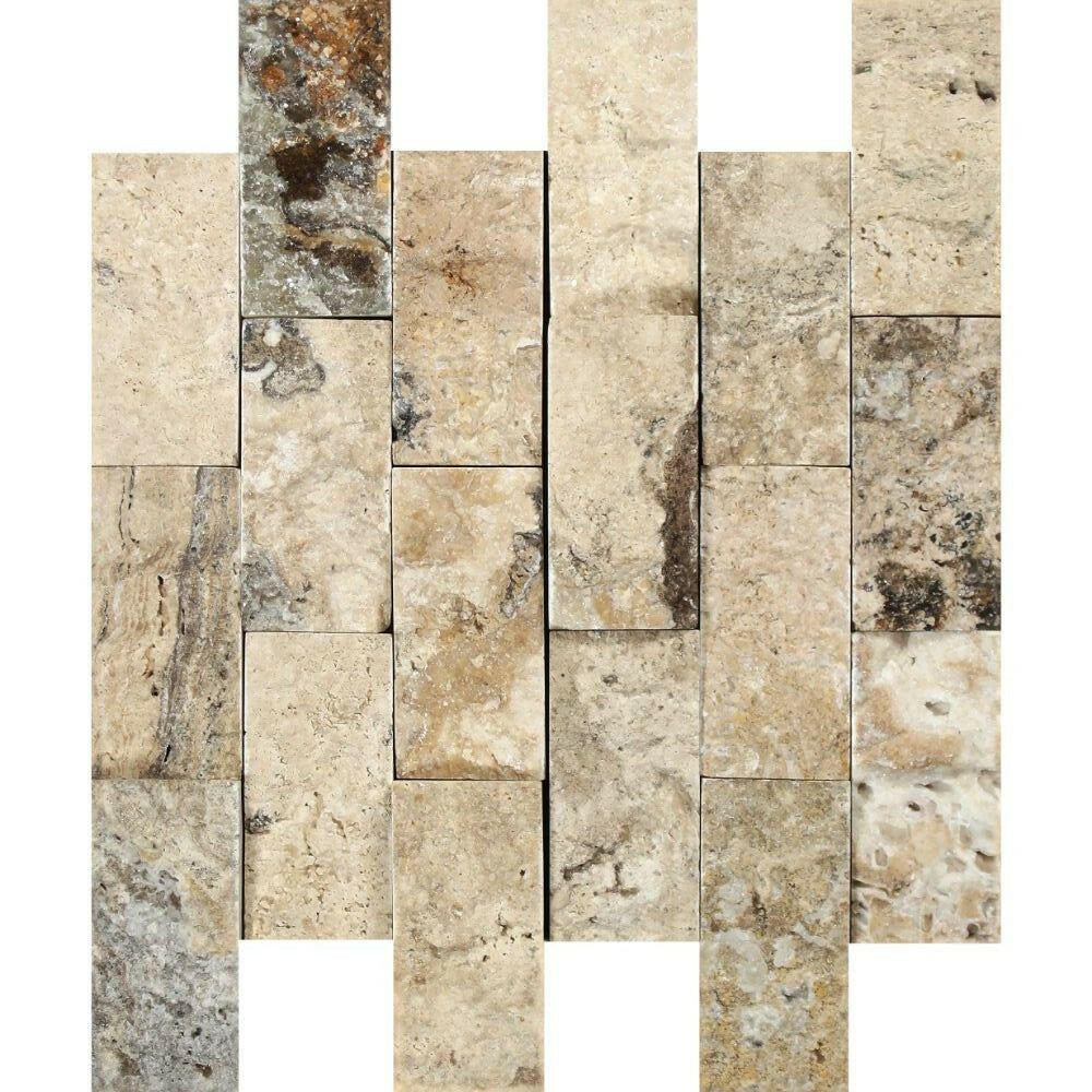 2x4 Philadelphia Travertine Split-Faced Brick Mosaic Tile 2x4 Philadelphia Travertine Split-Faced Brick Mosaic Tile - American Tile Depot