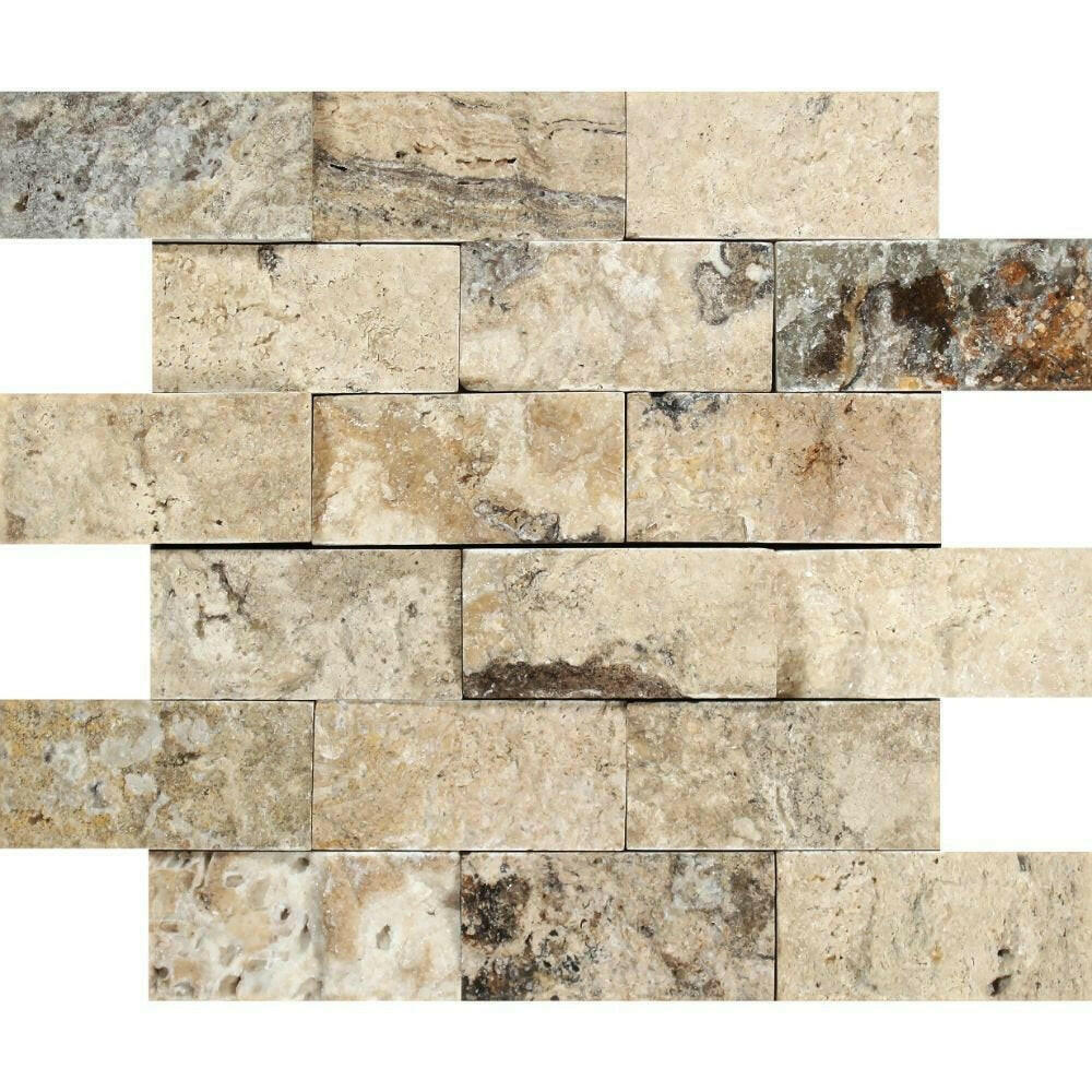 2x4 Philadelphia Travertine Split-Faced Brick Mosaic Tile 2x4 Philadelphia Travertine Split-Faced Brick Mosaic Tile - American Tile Depot